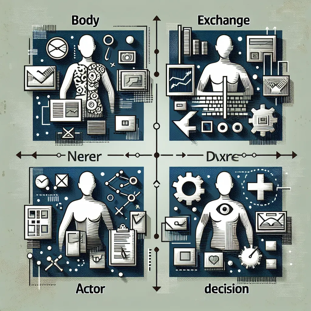 Cuerpo, Intercambio, Nerd, Actor, Decisión in an abstract style