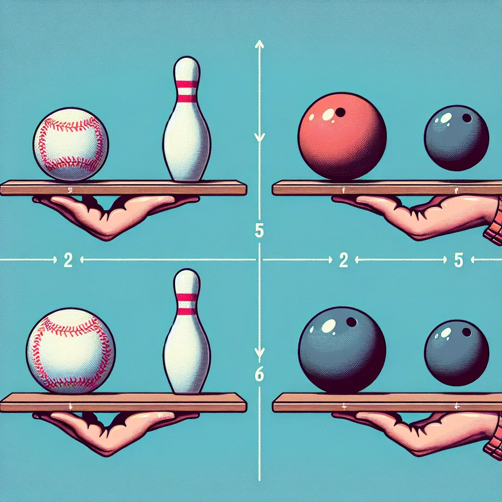 Illustration comparing four objects: a baseball and a bowling ball held waist high, and a baseball and a bowling ball held shoulder high, emphasizing their positions to demonstrate gravitational potential energy.