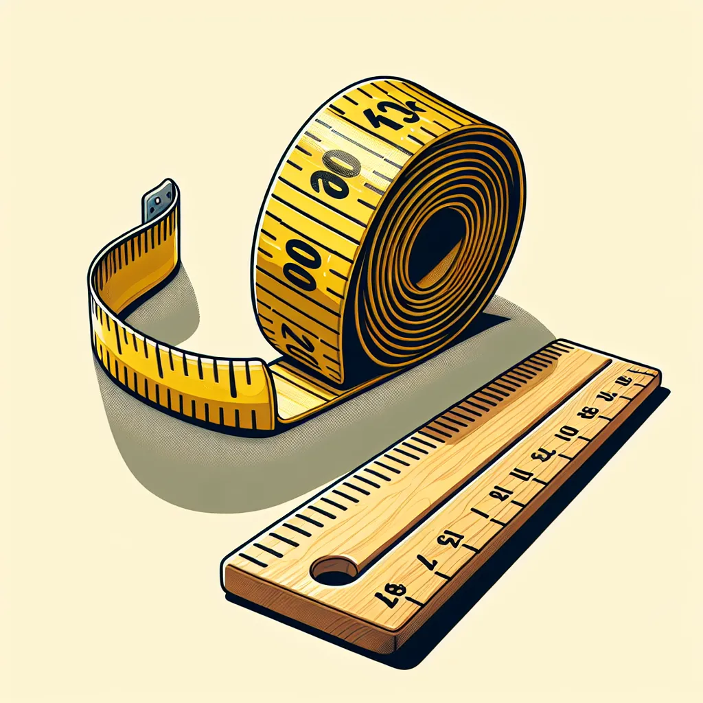 Illustration of a measuring tape beside a ruler, with clear markings, emphasizing measurement and scale without any explicit content.