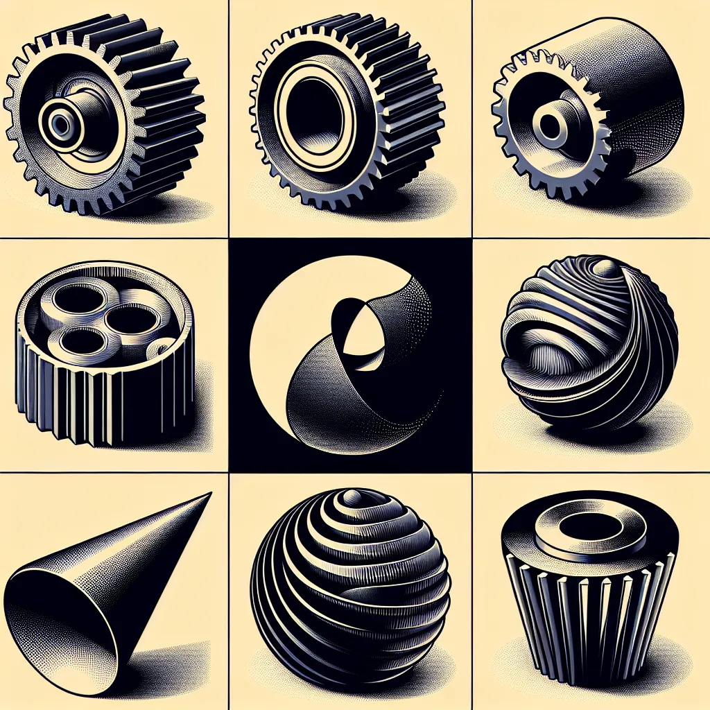 1. Редуктор
2. Конический
3. Мотор
4. Планетарный
5. Цилиндрический in an abstract style