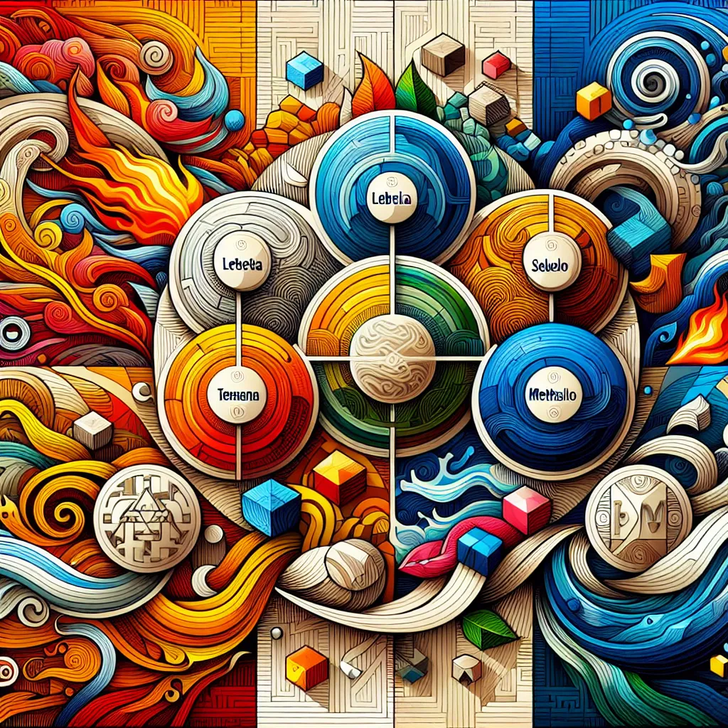 Letsatsi, Lebala, Sekolo, Temana, Methalo in an abstract style