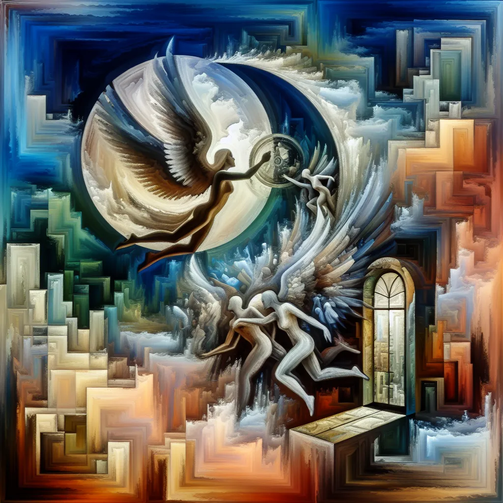Transformation, Lucifier, Hazbin, Angel, Identity in an abstract style