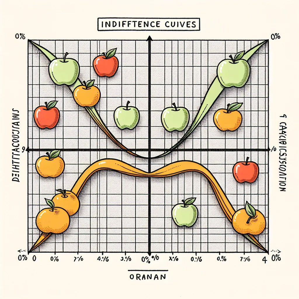 ### Indifference Curves in Microeconomics

**1. Shape and Properties of Indifference Curves (4 Marks)**  
Indifference curves represent combinations of two goods that provide the same level of satisfaction or utility to a consumer. The unique shape of an indifference curve is typically convex to the origin, reflecting the principle of diminishing marginal rate of substitution (MRS). As a consumer moves along the curve, trading off one good for another, they are willing to give up less of one goo