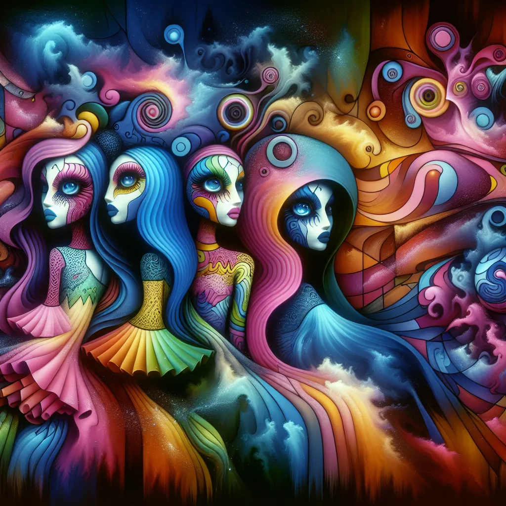 Monster, Sisters, Fashion, Jealousy, Transformation in an abstract style