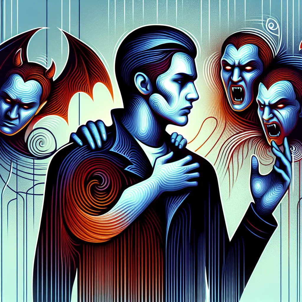 Hombre, Vampiro, Relación, Bullying, Venganza in an abstract style