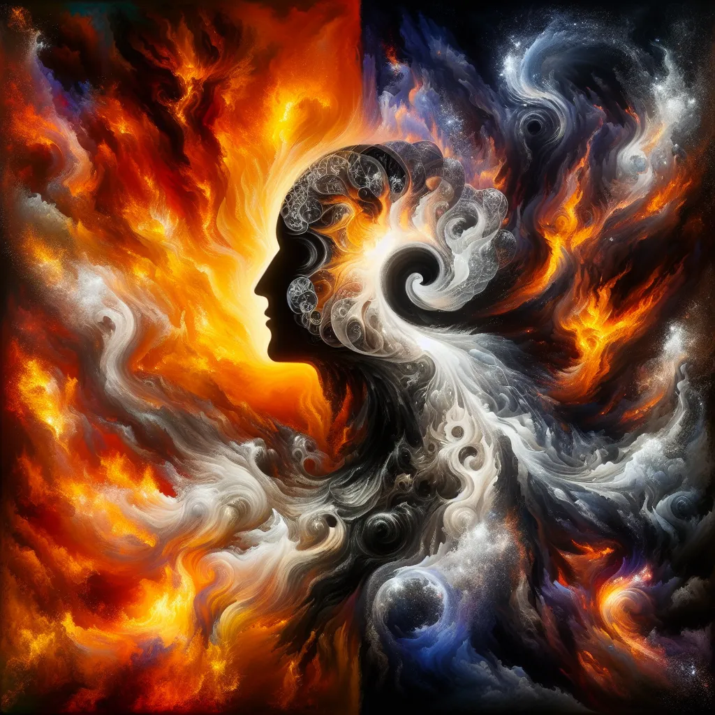 Transformation, Lucifer, Hazbin, Hell, Identity in an abstract style