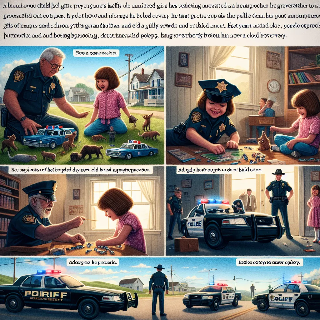 **Title: Emma's Journey from Dream to Reality**

**Setting**: A small town where a little girl, Emma, grows up with a dream that others doubt.

**Beginning**:
Emma was a spirited little girl who adored police cars and envisioned herself as a policeman one day. While her friends played with dolls, Emma collected toy police cars and begged her parents to sew her a policeman's costume. 

**Dialogue**:
**Emma:** "Mom, can I wear my policeman costume today?"
**Mom:** "Of course, sweetheart! You make 