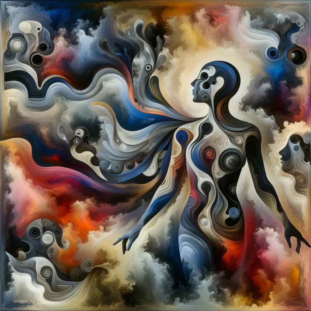 Transformation, Andrealphus, Costume, Identity, Irreversible in an abstract style