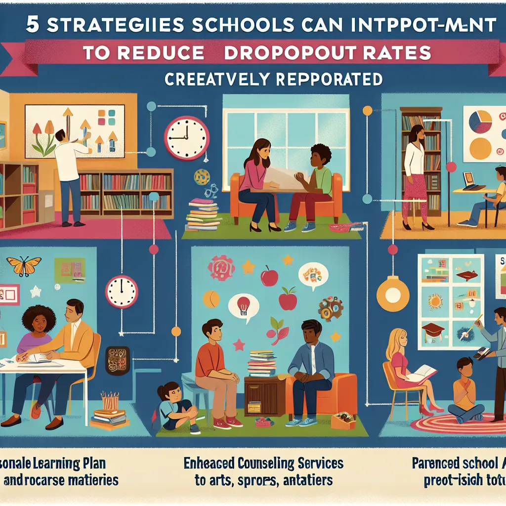 Here are five strategies that schools can implement to better support learners and reduce dropout rates, along with explanations of how each addresses common challenges:

1. **Personalized Learning Plans**  
   **Explanation:** Tailoring education to meet individual students' needs helps address varying learning styles and paces. This strategy allows educators to identify students at risk of falling behind and provide targeted support, making learning more engaging and relevant.

2. **Mentorship