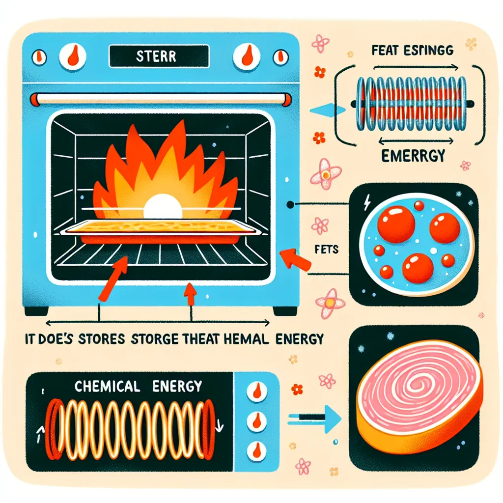 The FALSE statement is: **Thermal energy is stored in an oven.**

While an oven can generate thermal energy, it does not store it in the same way that fat cells store chemical energy or a spring stores mechanical energy.