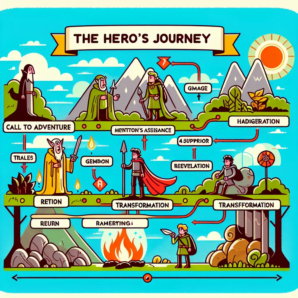 ### (B) Independent Station: The Hero’s Journey

1. **Attributes of Heroes**: 
   - **Similarities**: All heroes exhibit qualities like bravery, resilience, and a willingness to face challenges.
   - **Differences**: Heroes can be reluctant, noble, or anti-heroes, each with unique motivations and growth.

2. **Stages of the Hero’s Journey**:
   - **Call to Adventure**: Initiates the quest.
   - **Mentor’s Assistance**: Guidance and support.
   - **Trials and Challenges**: Tests perseverance.
   