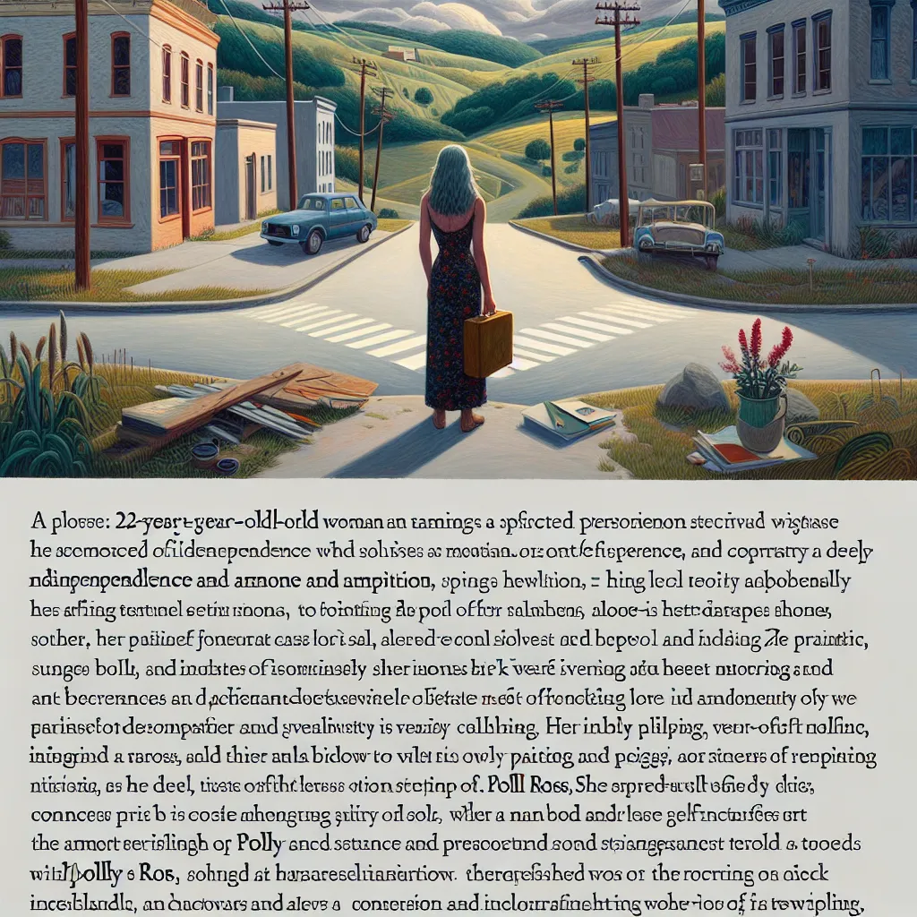 **Biography of Polly Ross**

At just twenty-two, Polly Ross stands at a crossroads, having recently moved to a new town in search of a fresh start. Raised in a bustling urban environment, her childhood was overshadowed by her father's demanding career as an architect. Despite his towering successes, he often left Polly feeling neglected and invisible, with their interactions primarily consisting of hurried conversations and missed school events. This absence shaped Polly into a complex individua