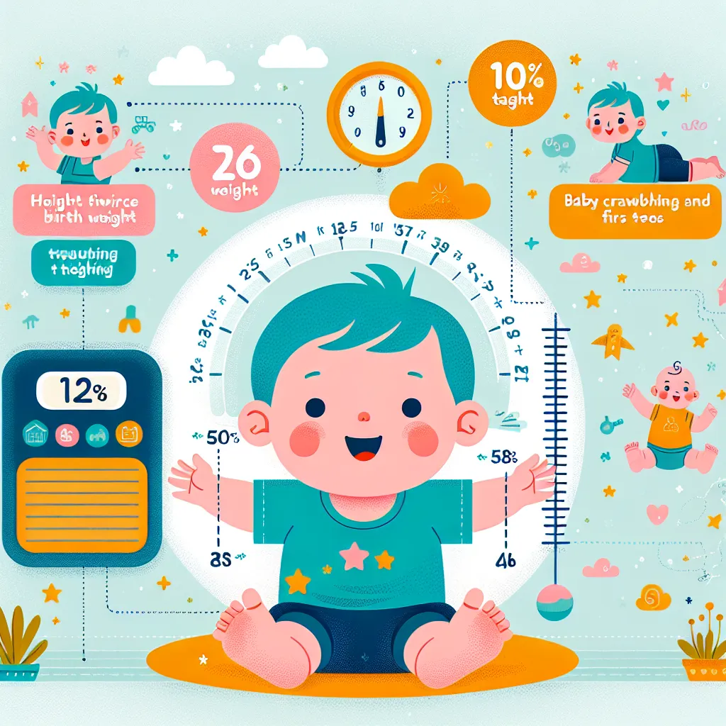 Infographic showing a toddler weighing twice their birth weight and measuring 50% taller, with playful graphics and milestones.