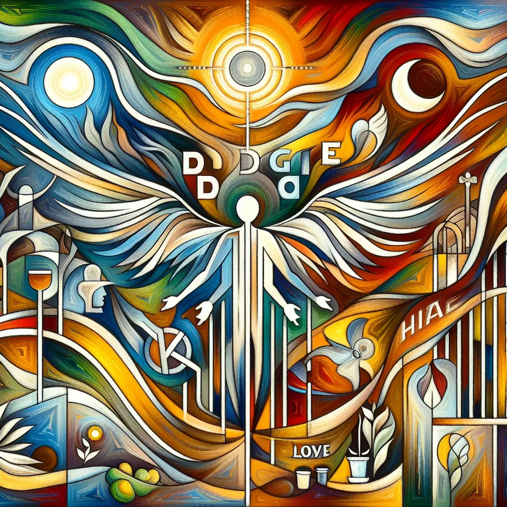 Rodrigo, Amor, Pérdida, Odio, Redención in an abstract style