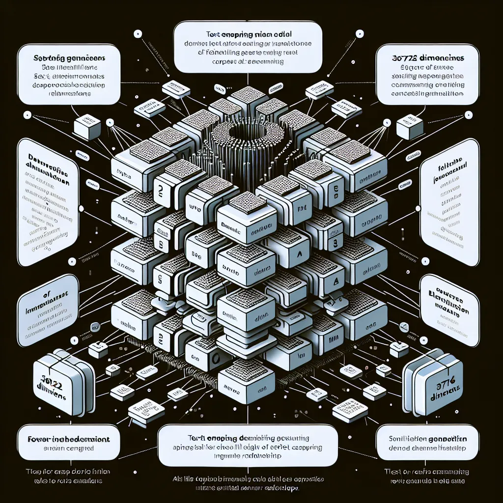 Infographic illustrating the architecture of OpenAI's text-embedding-3-large model, highlighting its 3072 dimensions and their benefits for capturing complex semantic relationships.