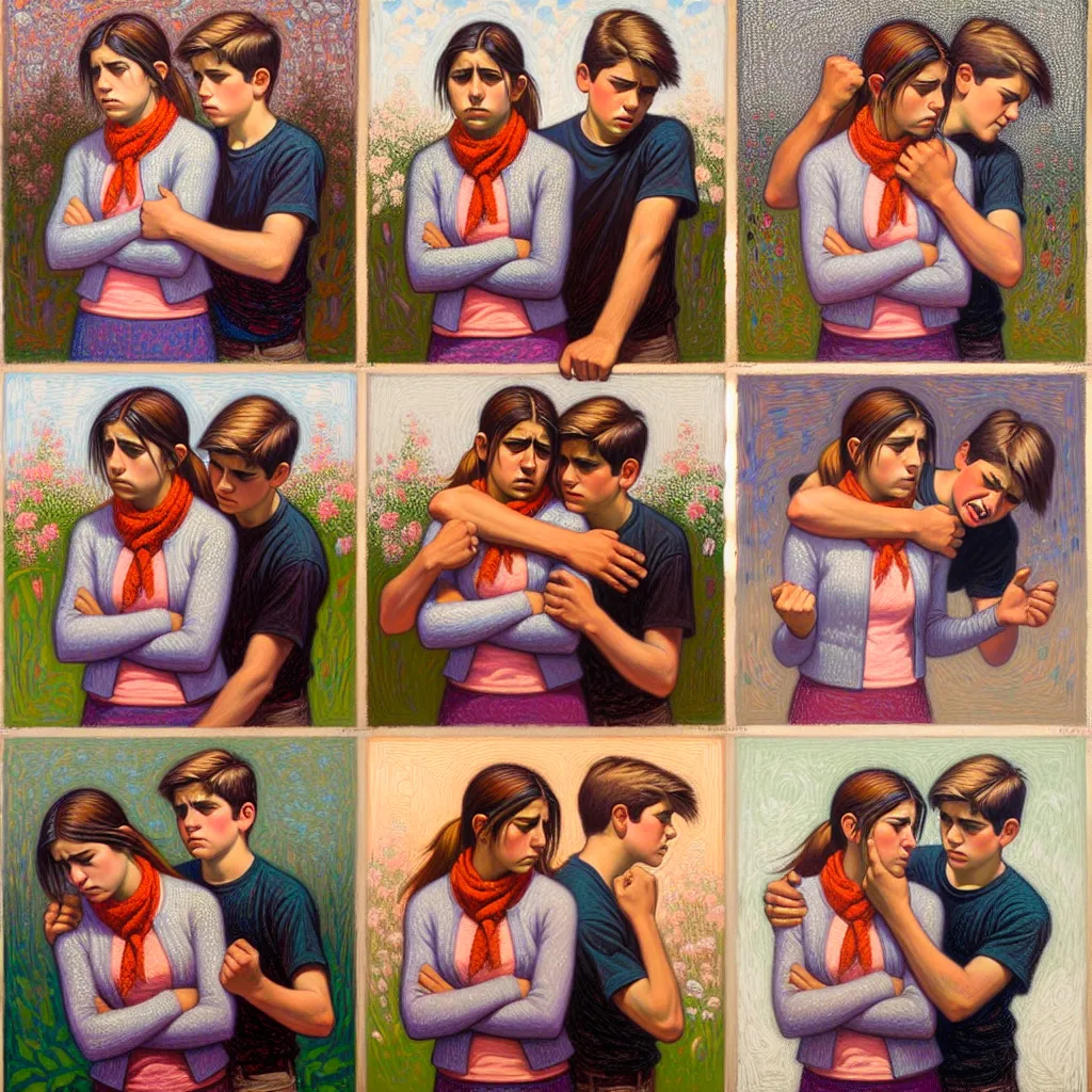 Joven, Bullying, Jardín, Reconciliación, Orgullo in an abstract style