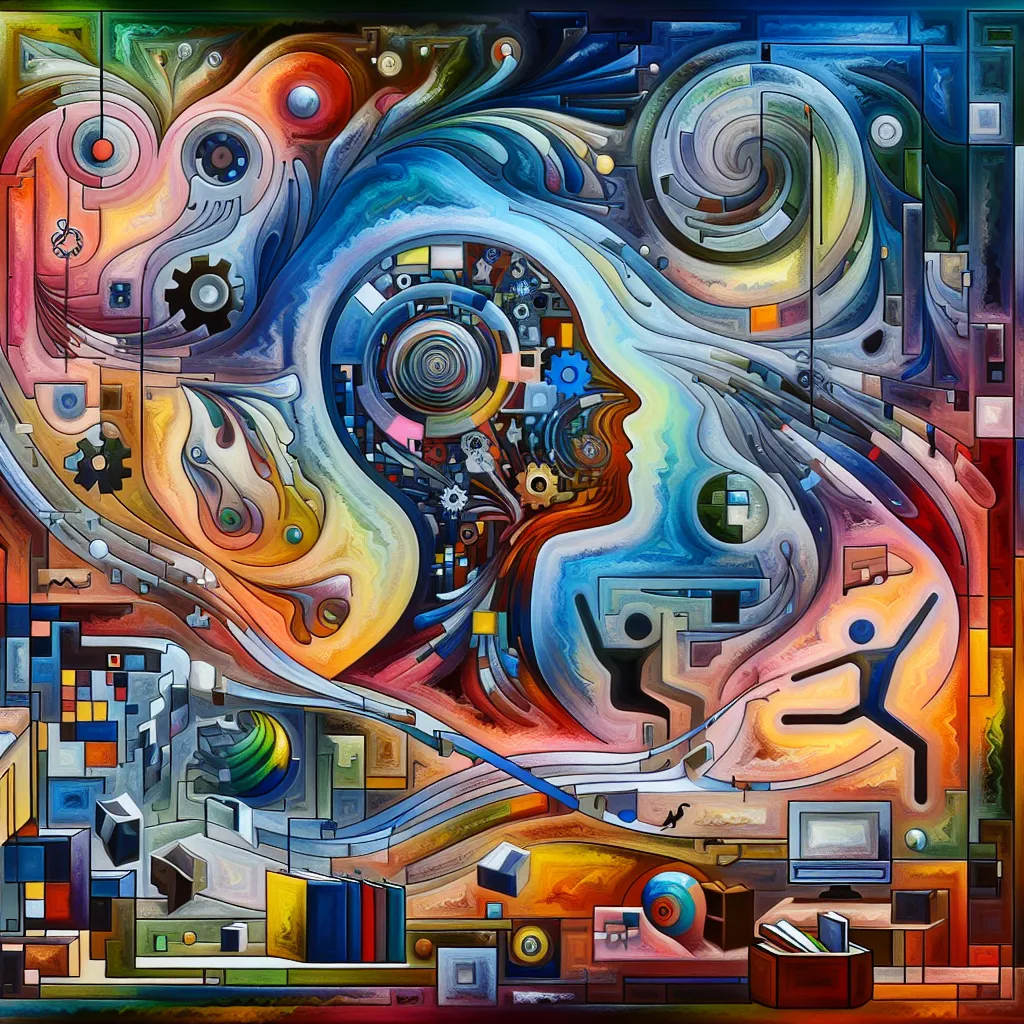 Story, College, Identity, Transformation, Humor in an abstract style