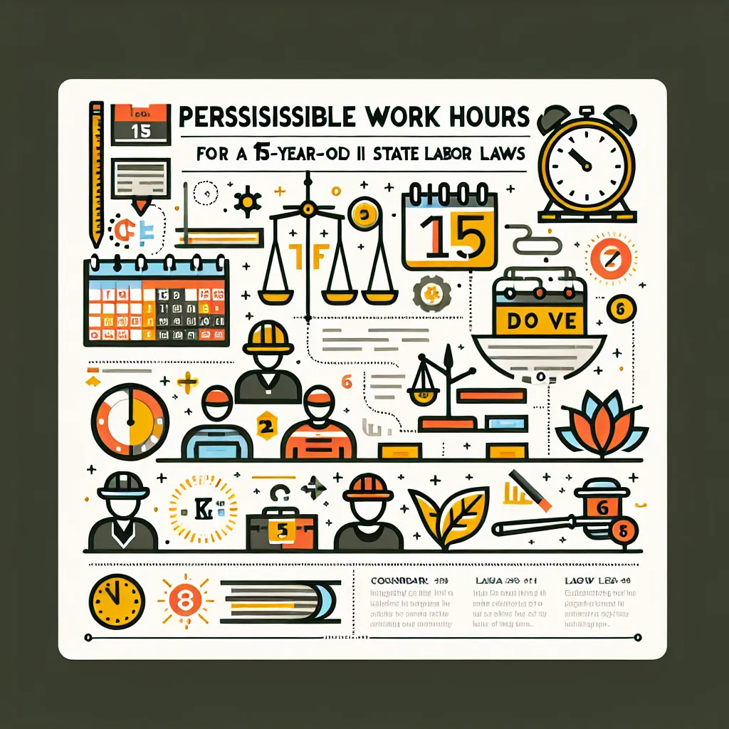 An infographic showing legal work hours for a 15-year-old in Carmel, Indiana, with relevant state labor laws highlighted.