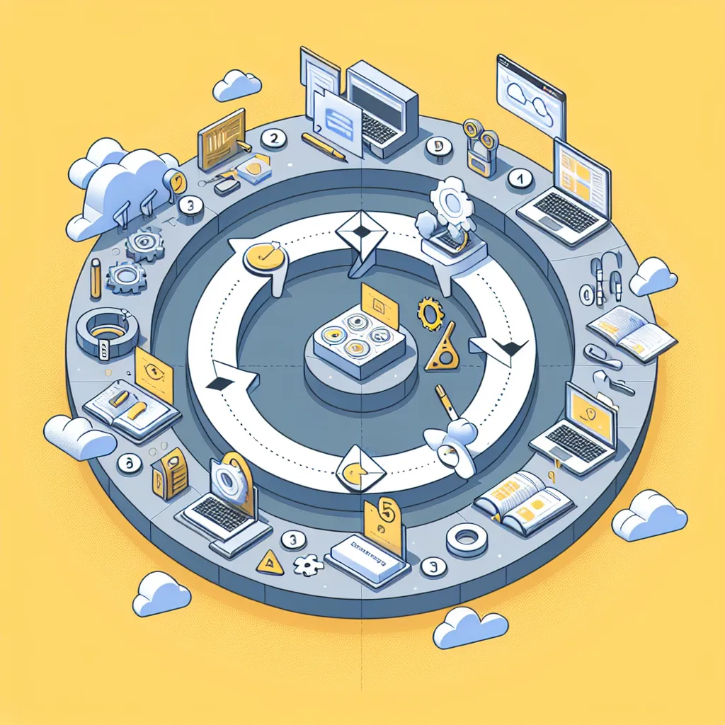 Illustration of the engineering design process featuring a circular flowchart with stages labeled 1 to 5, demonstrating iteration and feedback loops.