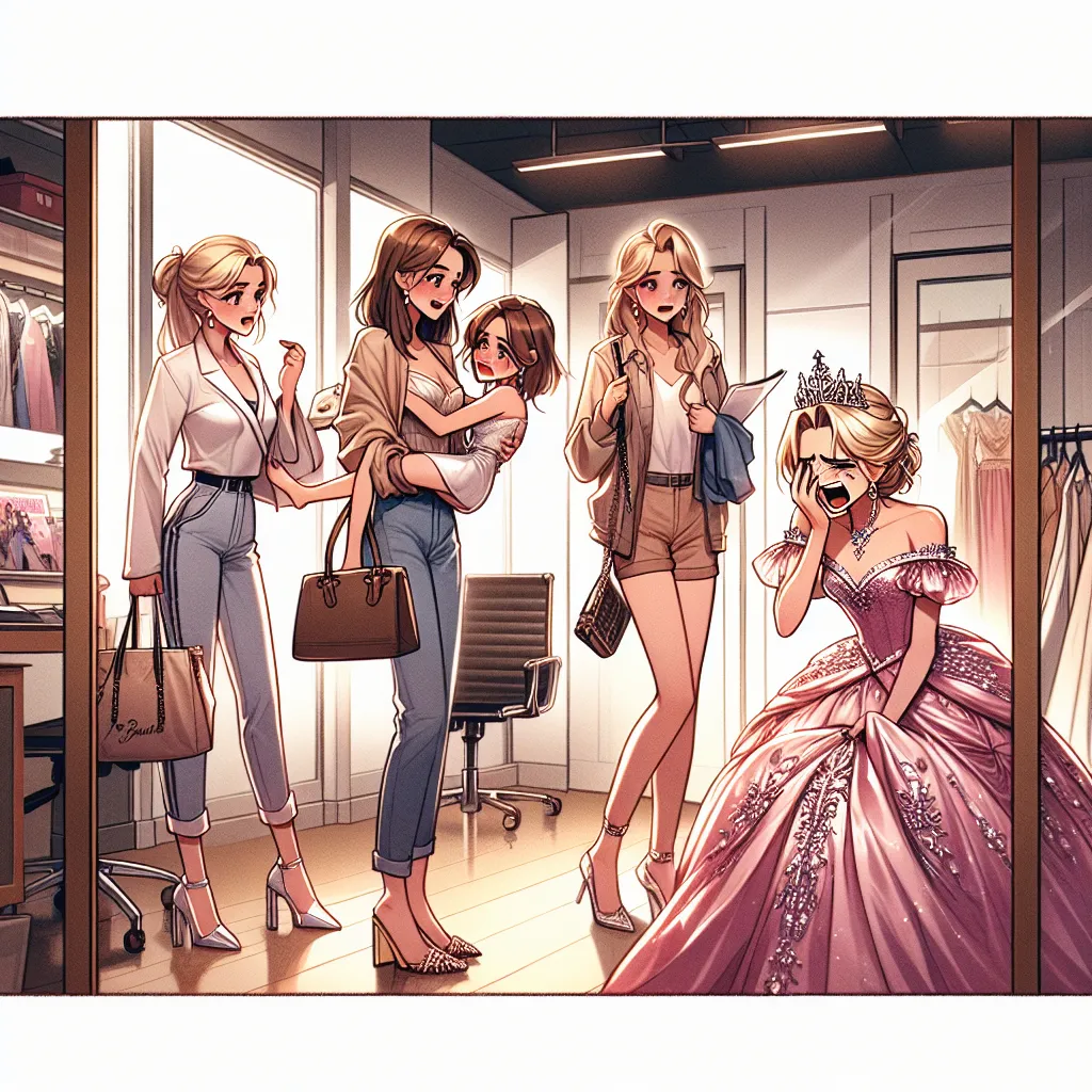 Illustration of a dramatic scene, set in a stylish magazine office, where Bratz characters Chloe, Sasha, Jade, and Yasmin are in the midst of an emotional farewell. Chloe stands with a single bag, expressing her desire to leave, while Sasha looks surprised and hurt. Jade gathers her belongings, and Yasmin, dressed like a princess, prepares to depart as well. The scene captures the tension and sadness as Sasha realizes she’s left alone, with tears in her eyes reflecting the end of their friendshi