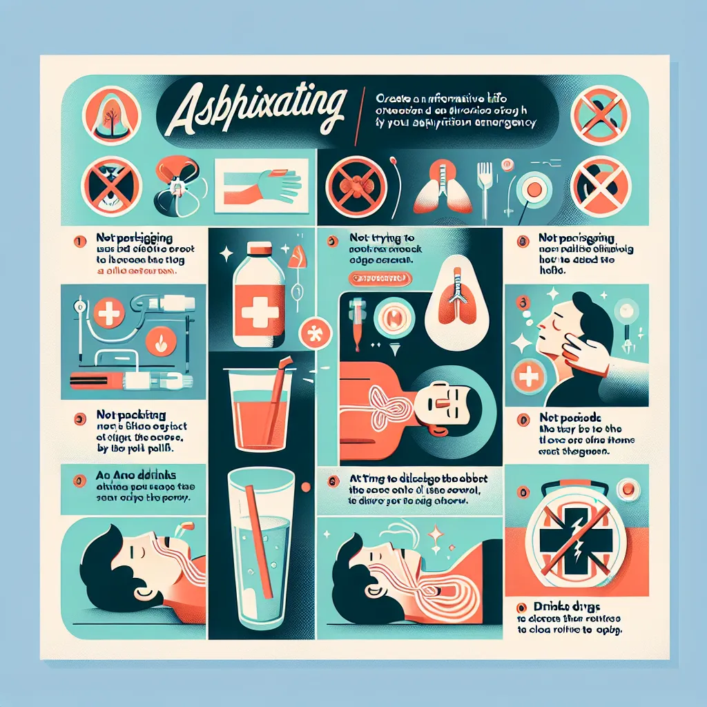 An informative infographic illustrating a checklist of actions to avoid during an asphyxiation emergency, with clear icons and brief descriptions for each point.