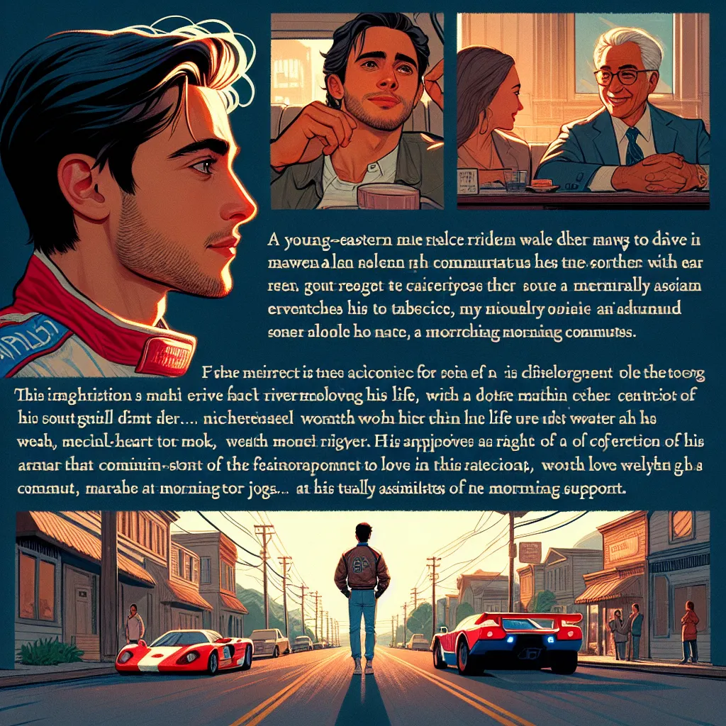 A young racer moves to a small town after a life-changing event. He struggles to connect with his stern father, who disapproves of his new lifestyle. During heartfelt dialogues, the father often expresses anger, feeling abandoned as his son makes new friends, including a caring girl named Mia, a passionate lawyer.

As the racer builds relationships with the town's nine residents, he finds support. Mia explains her strong bonds with the community, revealing that it's not just about career success