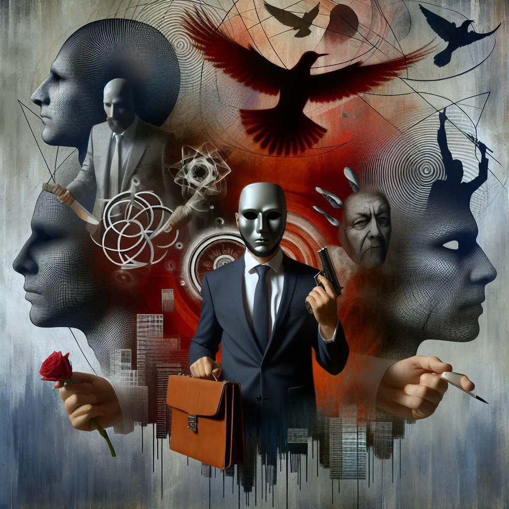 CEO, Narcisista, Violencia, Redención, Desesperación in an abstract style