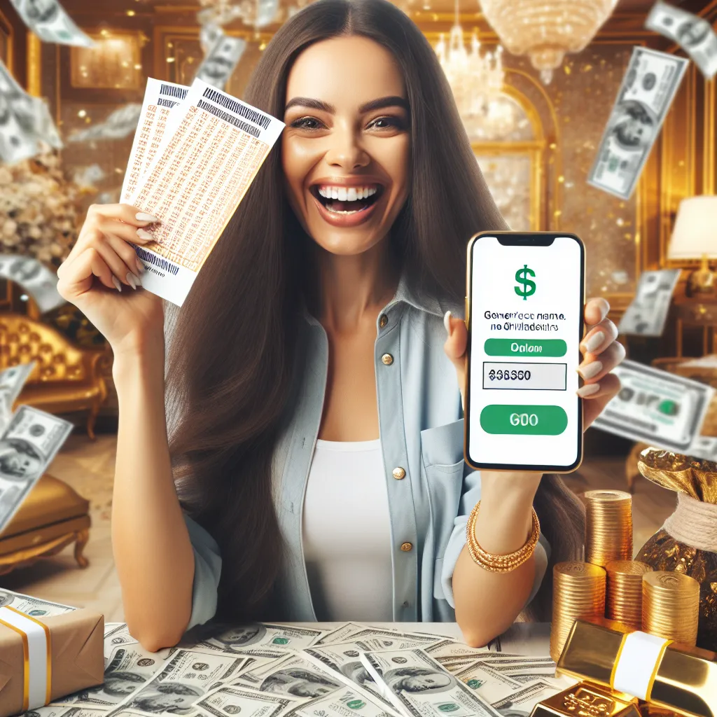Image of a joyful woman holding a winning lottery ticket, surrounded by symbols of wealth like money and gold, with a phone showing Dr. Kachi's contact details in the background.