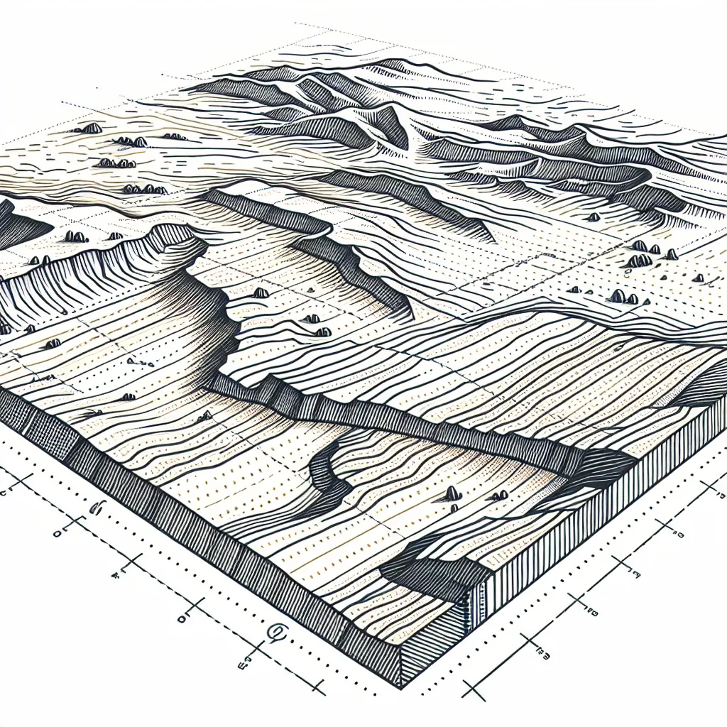 Illustration showing contour lines on flat terrain spaced far apart, emphasizing the gentle slope.