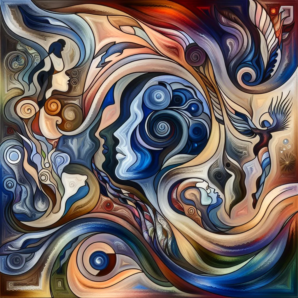 Fantasy, Transformation, Identity, Reality, Gender in an abstract style