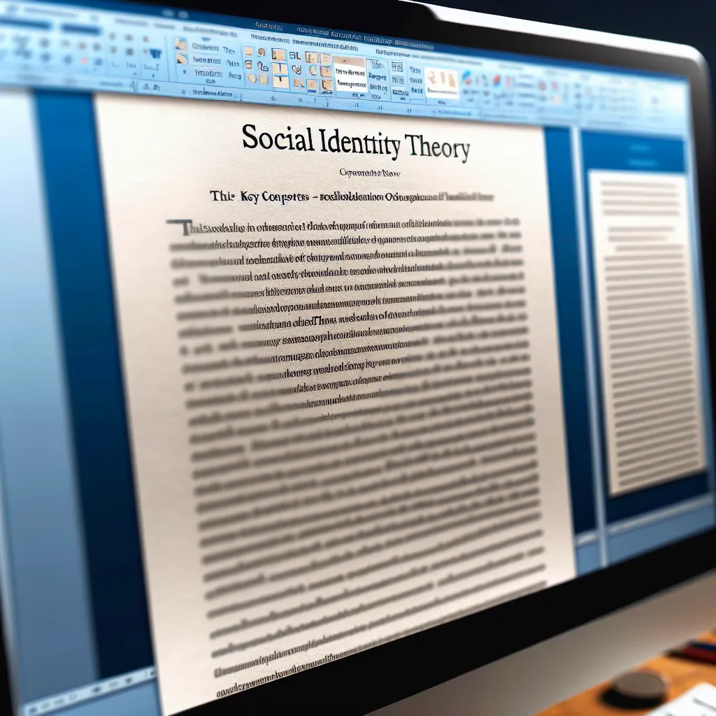 Image of a scholarly paper on a computer screen displaying headings and text formatted in Times New Roman font, highlighting key concepts from Social Identity Theory.