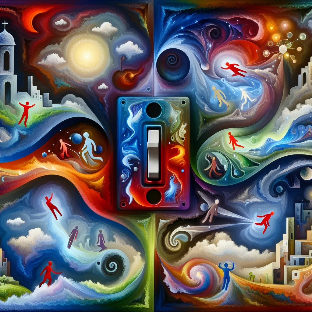 Switch, Body, Adventure, Dialogue, Experience in an abstract style