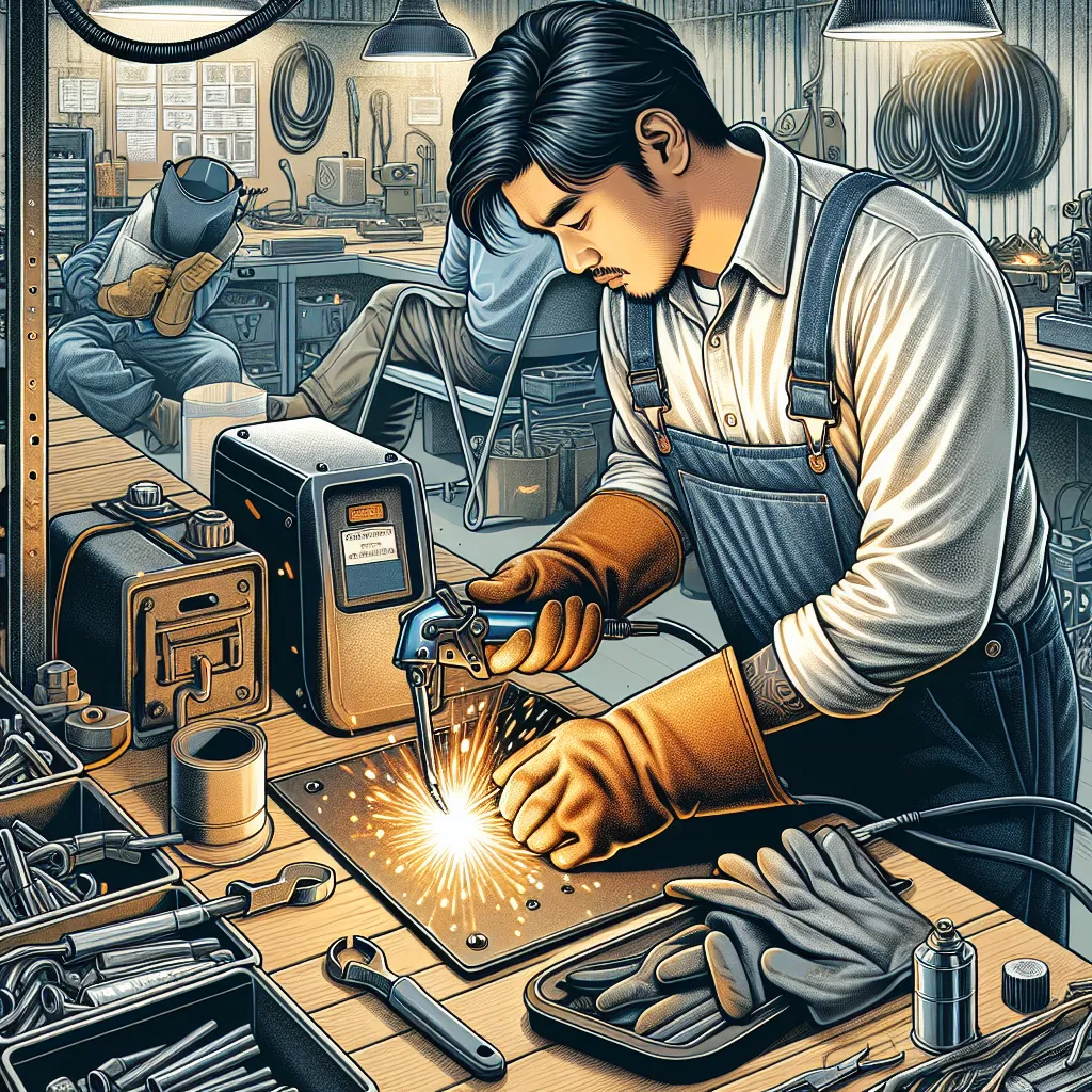 Illustration of a welder avoiding gloves with oil or grease while working.