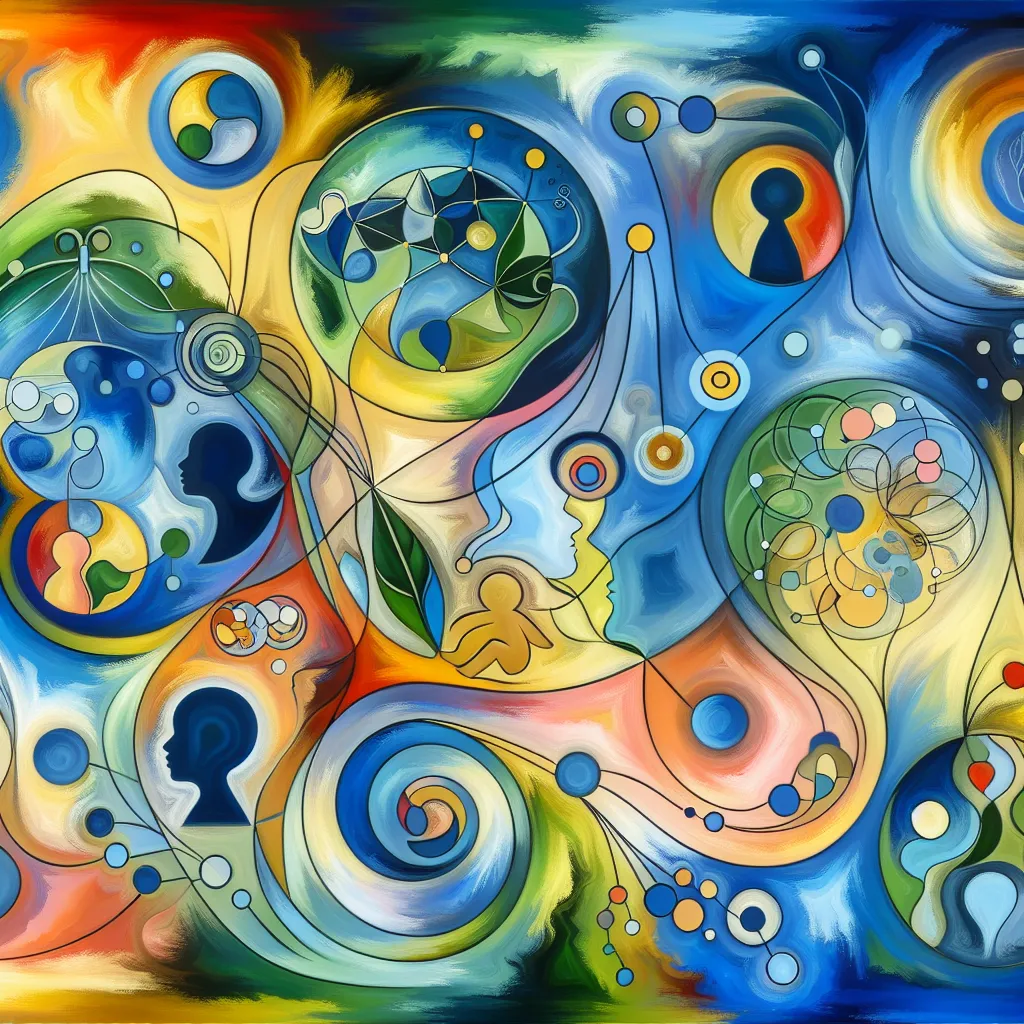 Development, Milestones, Communication, Play, Feeding in an abstract style