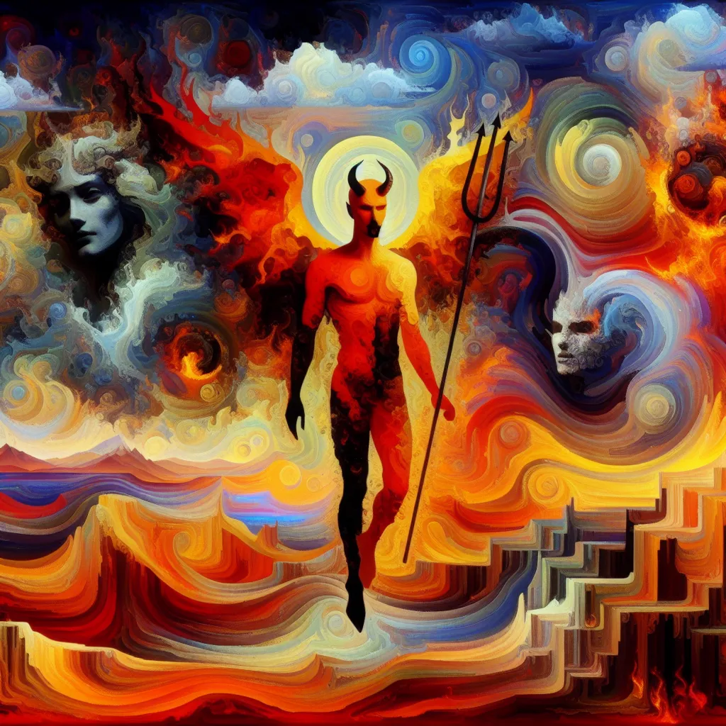 Transformation, Lucifer, Hazbin, Hell, Identity in an abstract style