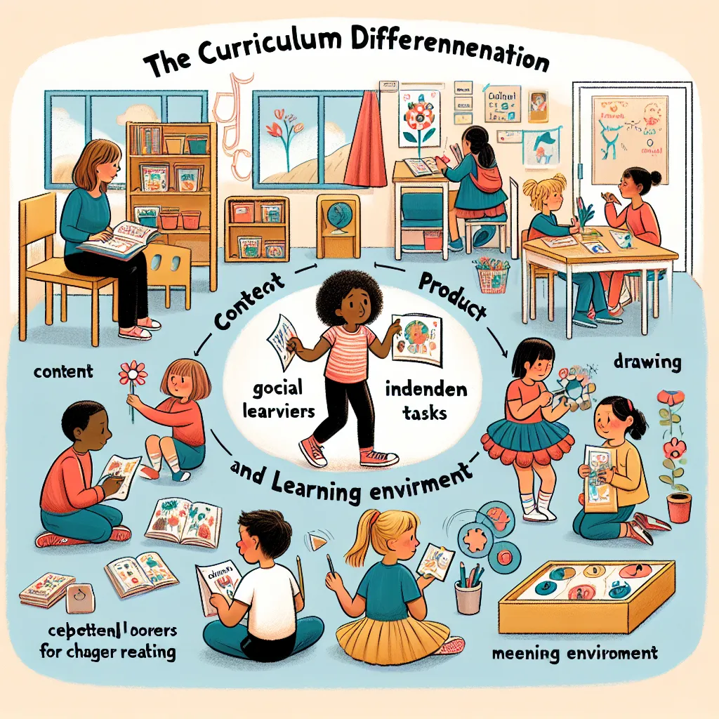 ### 7.1 Curriculum Differentiation

Curriculum differentiation is the process of tailoring educational experiences to meet the diverse needs of learners. It involves understanding and addressing the varying levels of readiness, interests, and learning profiles within a classroom to enhance student engagement and success.

### 7.2 Differentiation Elements

1. **Content**: 
   - Teachers can provide varied reading materials based on students' reading levels. For example, Tshepo could offer picture