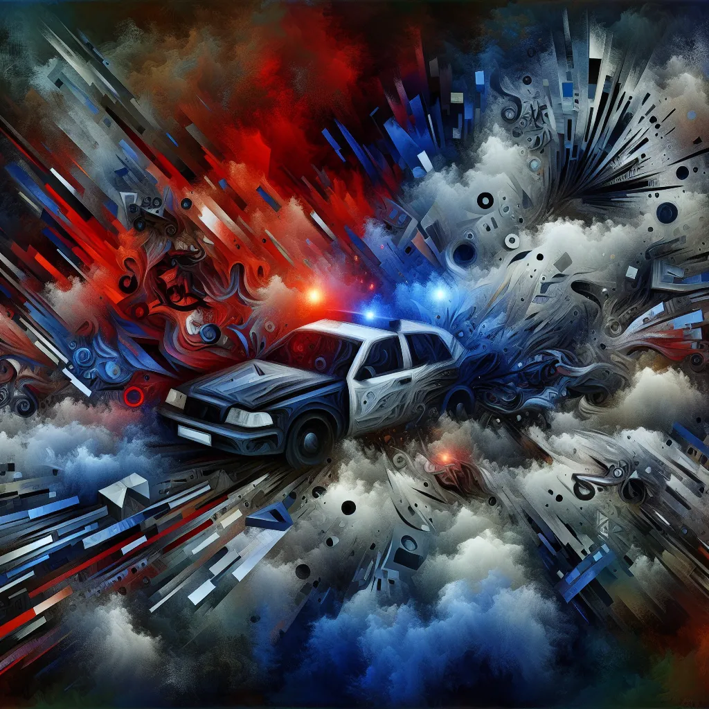 Escape, Accident, Crash, Police, Tragedy in an abstract style