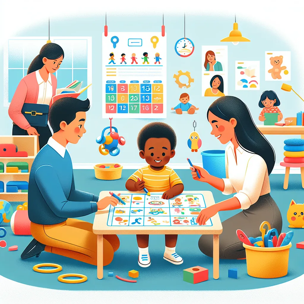 Based on your request, I can provide a brief hypothetical description for an image relevant to the case study shared:

**Image Description:**
Illustration of a young child, Tshepo, engaged in a brightly colored classroom filled with various educational toys and visual aids. He is interacting with a visual schedule depicting different classroom activities. Nearby, a supportive teacher and Tshepo's parents are seen discussing a document laid out before them, symbolizing collaboration and planning.