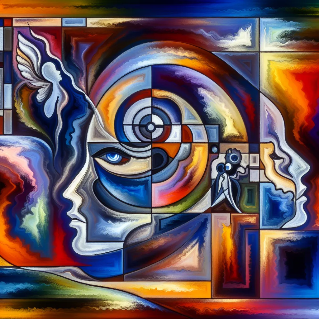 Cuento, David, Villano, Posesión, Conflicto in an abstract style