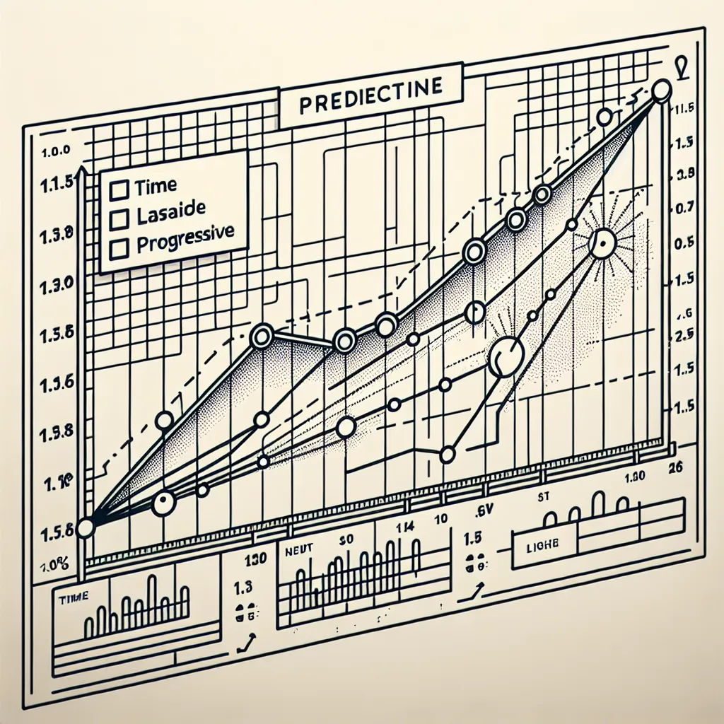 Graphical illustration showing a line chart with points at 1.3 and 1.5, extending to the next predicted outcomes.