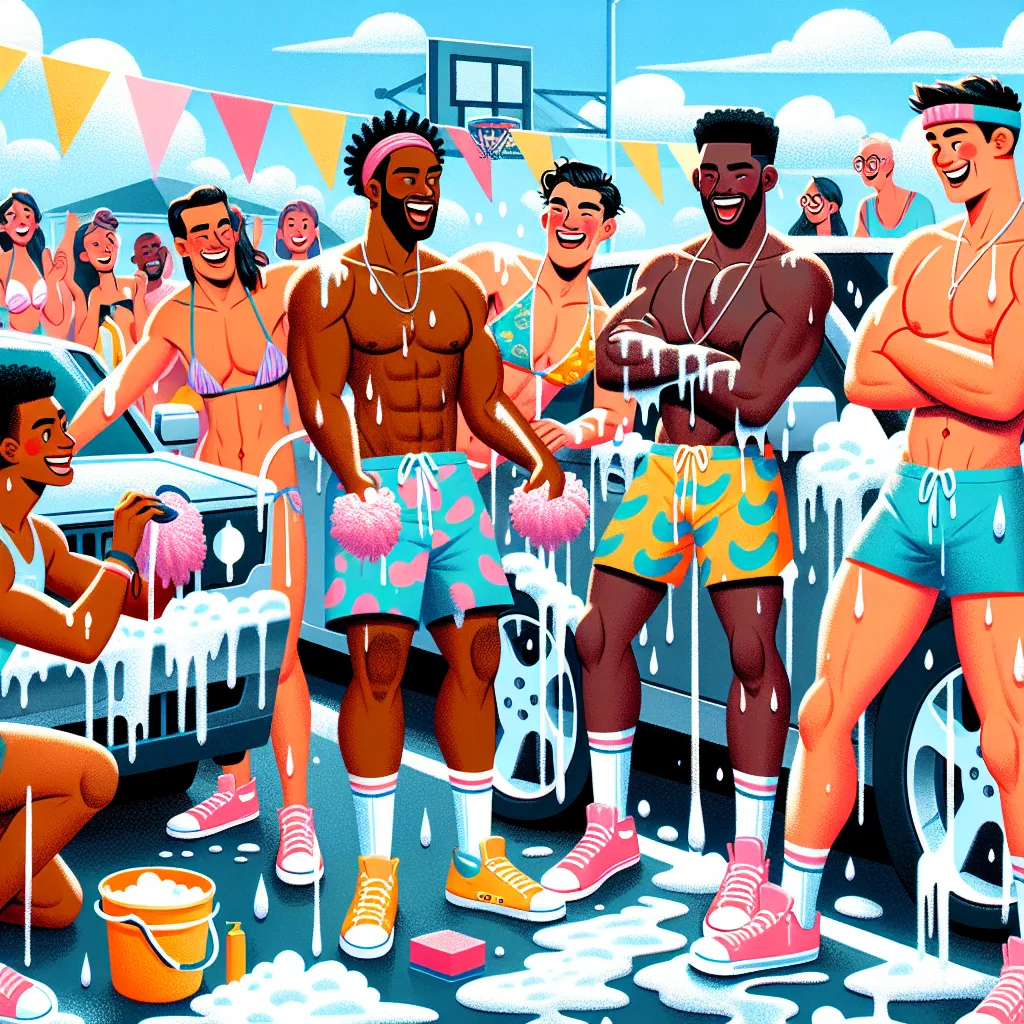 **Title: Dunking for Dollars**

In a small college town, the local library faced budget cuts that threatened to limit its hours and resources. Inspired to help out, the college basketball team brainstormed unique fundraising ideas. After a discussion filled with laughter and wild suggestions, one player jokingly proposed, “What if we did a bikini car wash?” Surprisingly, the idea took off!

Unfazed by the unconventional plan, the players enlisted the help of their girlfriends, sisters, and femal