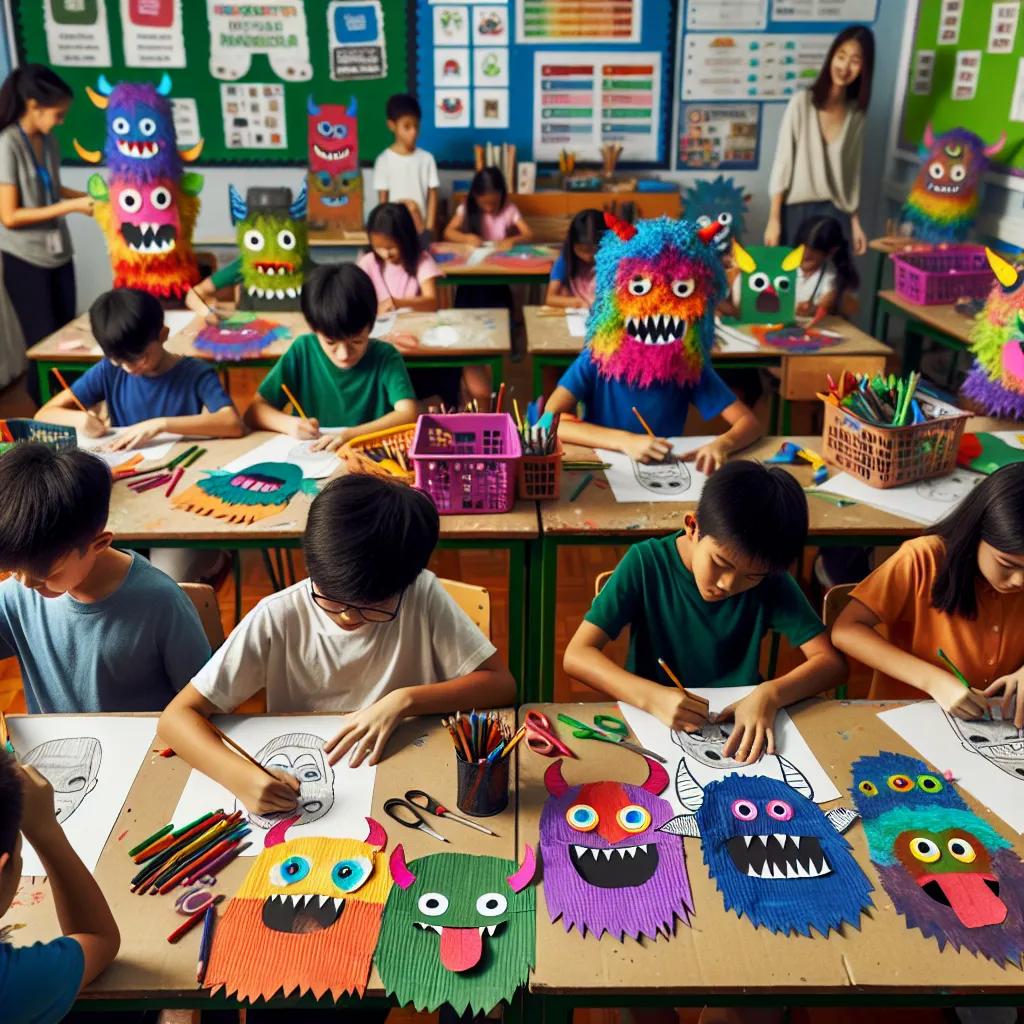 ### 1.1 Description of the Visual Arts Activity
**Activity Title:** "Eco-Monster Masks"

In this activity, Grade 5 learners will create unique monster masks using recycled paper or cardboard, a pencil, and crayons. The lesson will begin with a short discussion about waste and environmental conservation, leading to the idea of creating something new from old materials. Each student will design their monster using sketches first, focusing on features like eyes, teeth, and other fun elements, then 