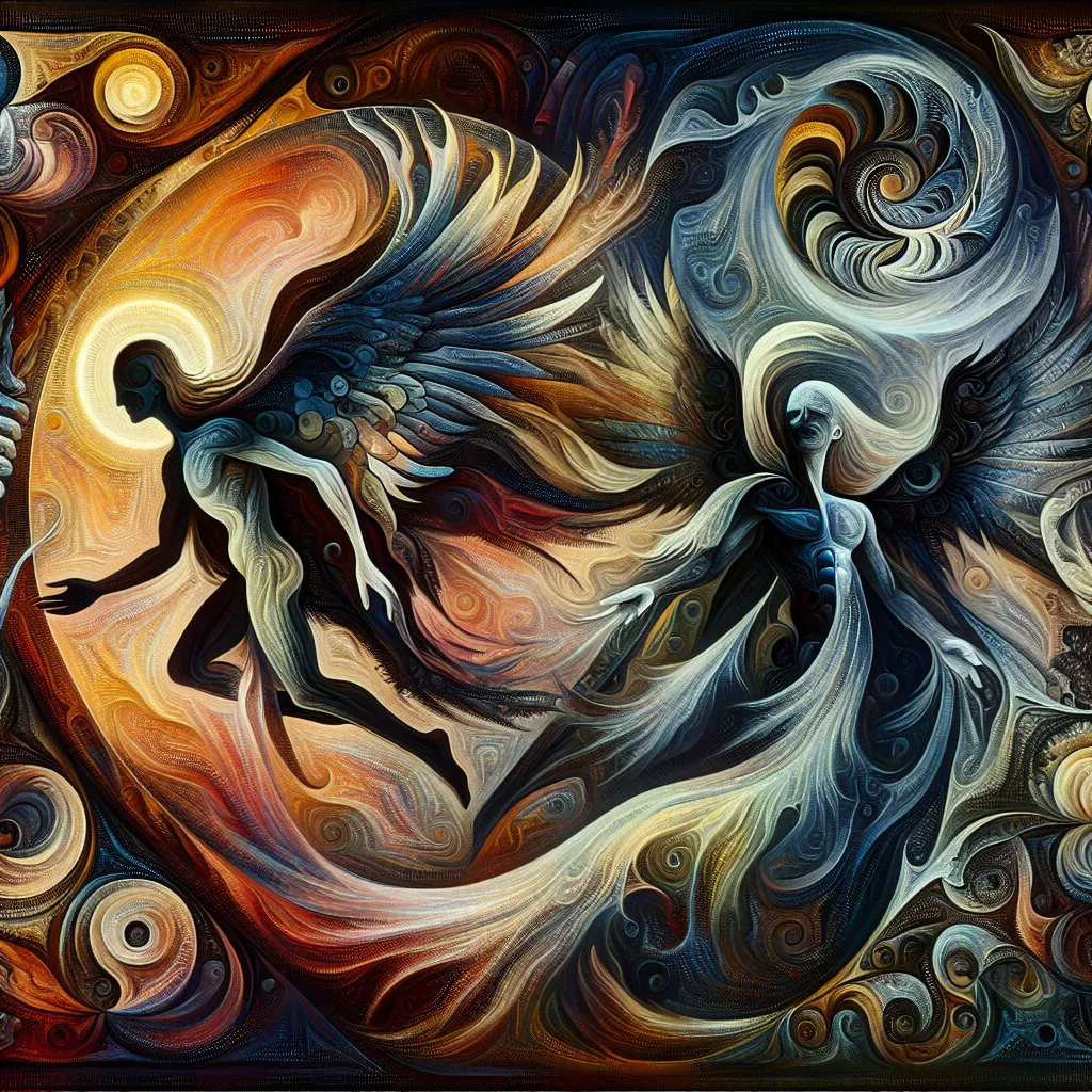 Transformation, Lucifer, Hazbin, Fantasy, Identity in an abstract style