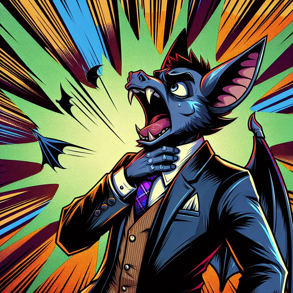 Illustration of Rouge the Bat dramatically clutching her throat in a cartoonish style, surrounded by exaggerated comic-style action lines to convey the situation.