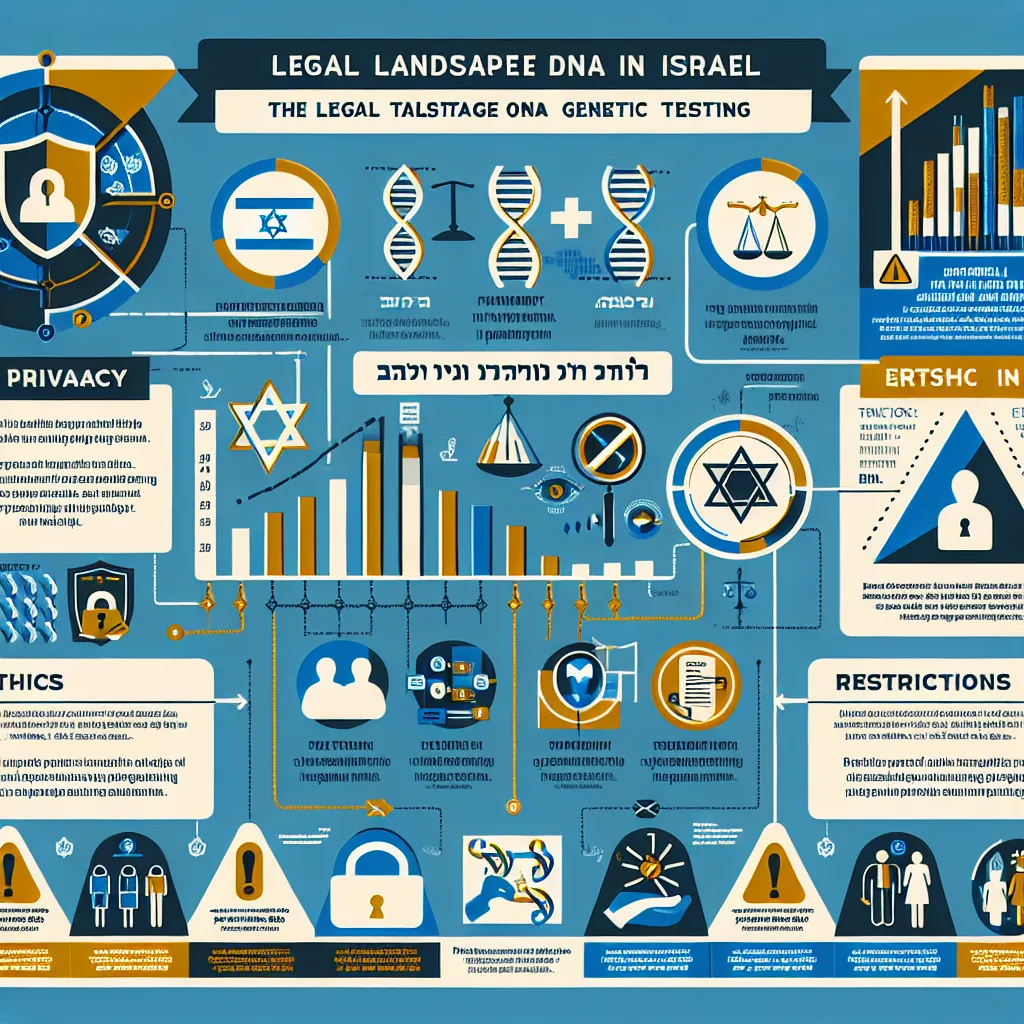 Infographic depicting the legal landscape of DNA testing in Israel, highlighting key laws and restrictions with icons representing privacy and ethics.
