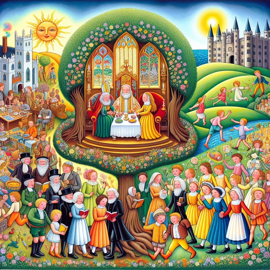 **The Three Estates: A Kids' Tale**

**First Estate - The Clergy**  
In a bright, colorful village, the clergy sang each day,  
With gentle hearts, they taught love and kindness in every way.  
They shared stories of hope under the big, old tree,  
Praying for peace and happiness for all, you see.  
In their big, cozy church, laughter and joy would sway.

**Second Estate - The Nobility**  
In grand castles on hills, the nobles would host a feast,  
With crowns on their heads, they felt like the 