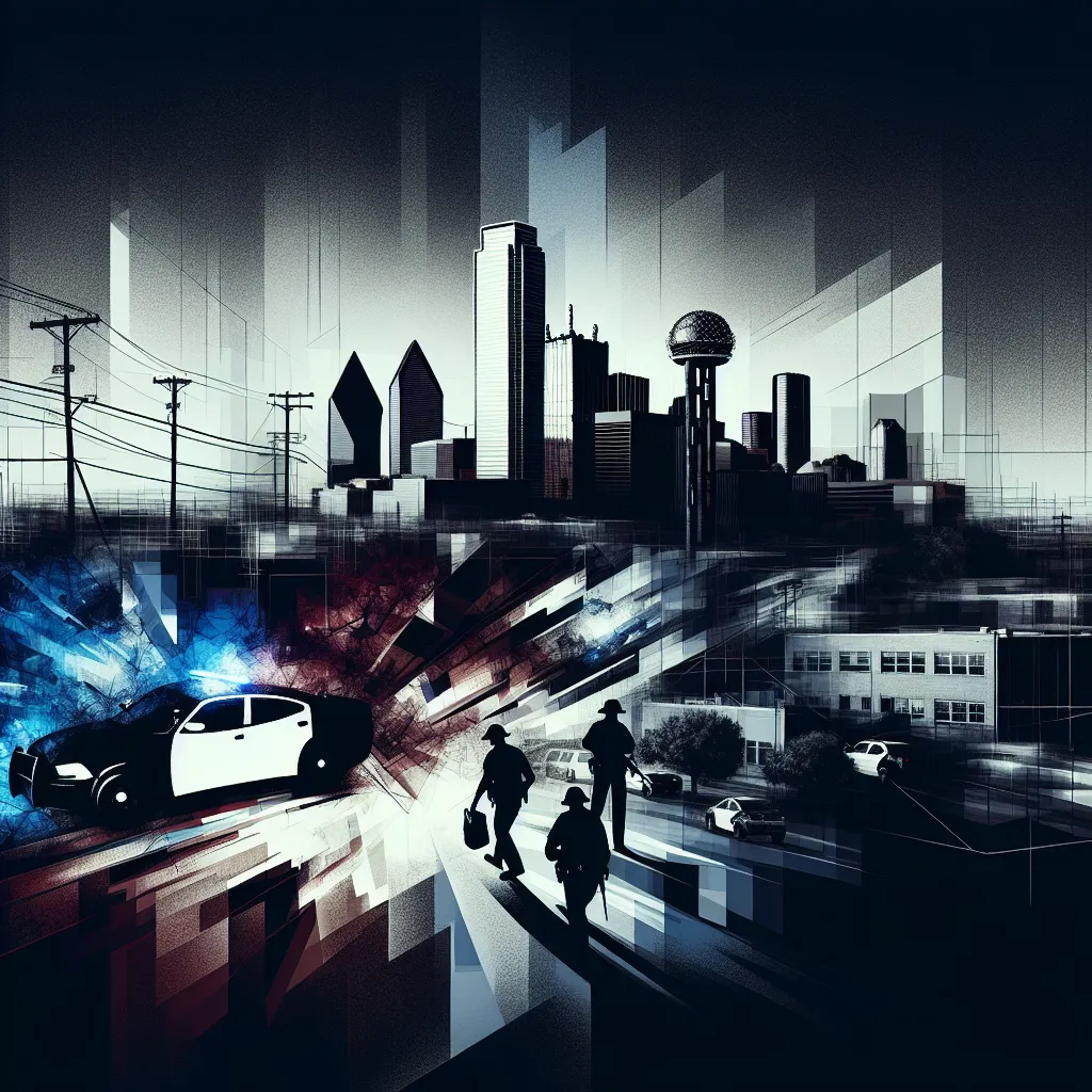 Crime, Police, Tension, Dallas, Robbery in an abstract style