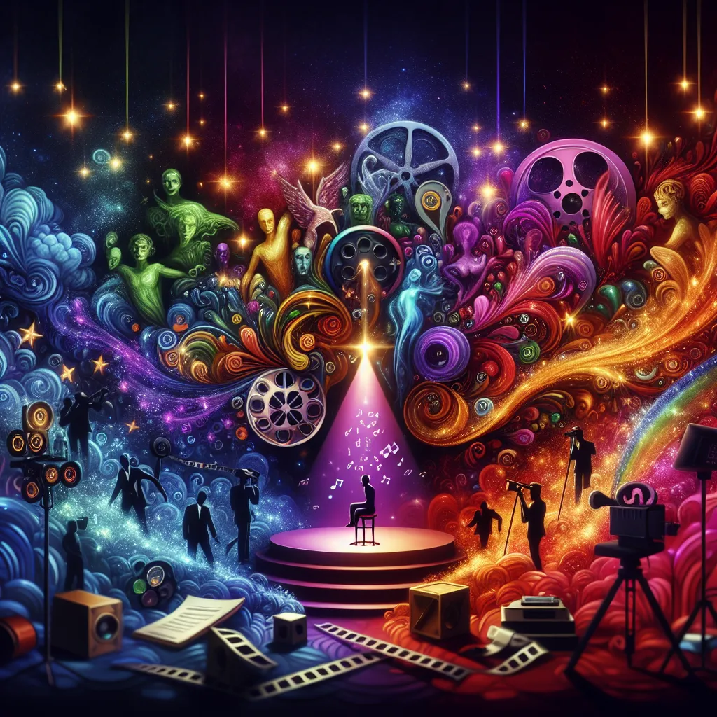 Actress, Movies, Interview, Characters, Titles in an abstract style