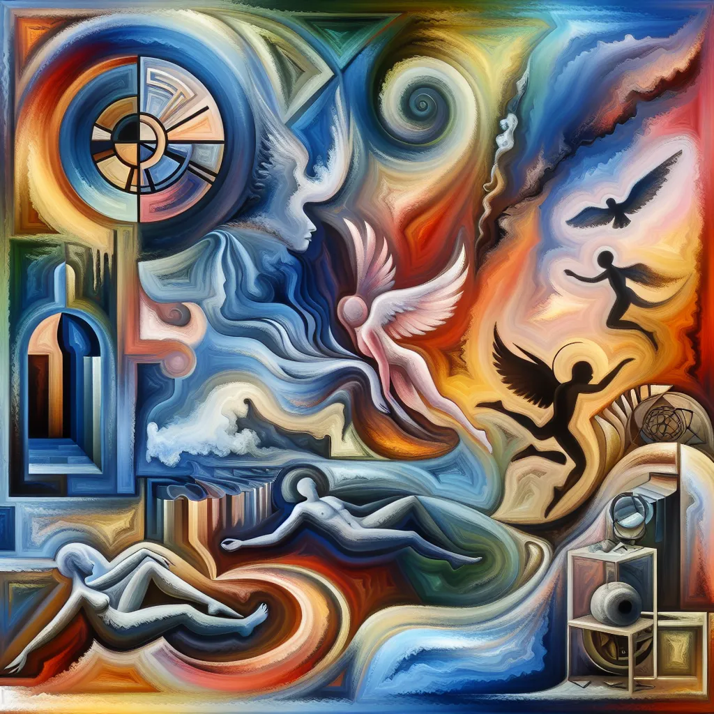 Transformation, Lucifer, Hell, Memories, Identity in an abstract style