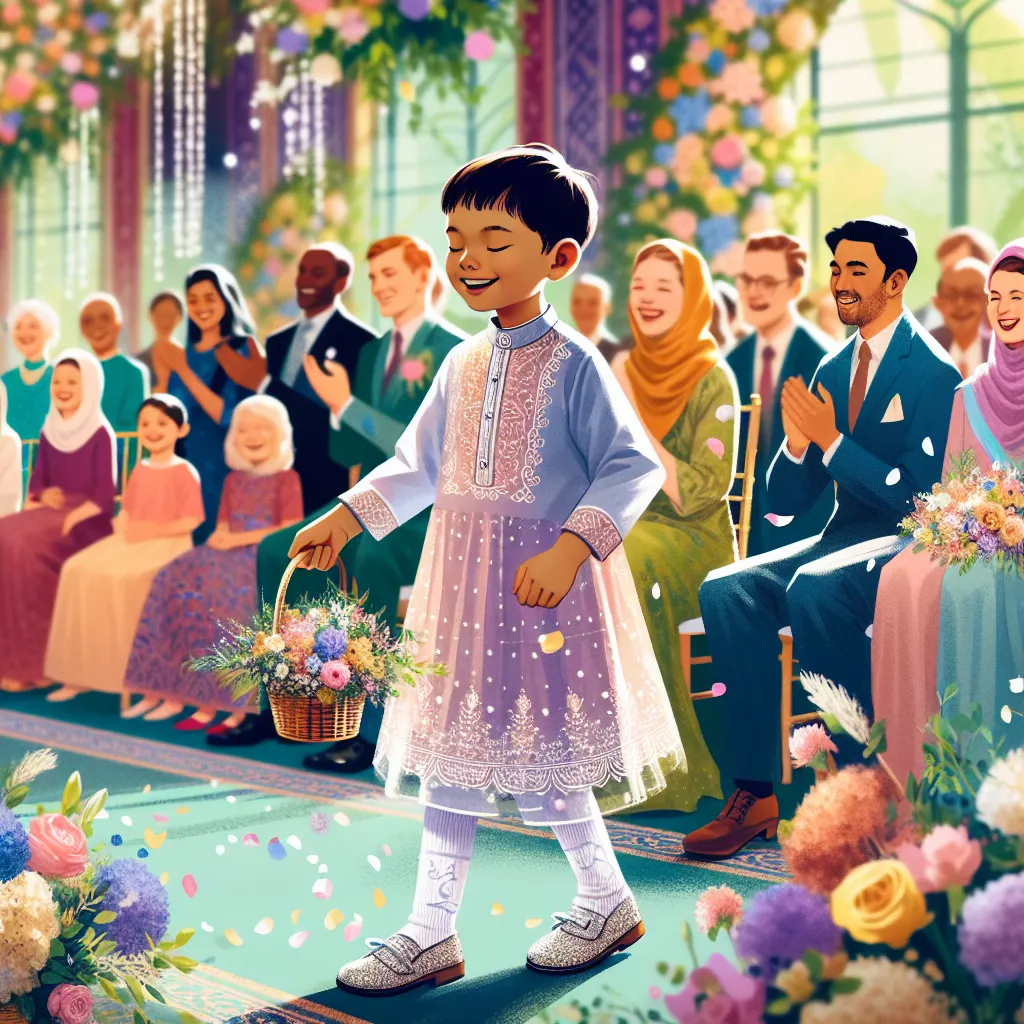 A heartwarming scene unfolds as a young boy attends his older brother's wedding. While waiting, he overhears a hushed conversation between his mother and brother expressing concern about the flowergirl's sudden illness, creating a ripple of anxiety on an otherwise joyous occasion. Inspired by a burst of courage, the boy boldly offers to step in as the flowergirl. His brother's eyes light up, and he pulls him into a warm hug, calling him a "great kid."

With quick excitement, their mother escorts